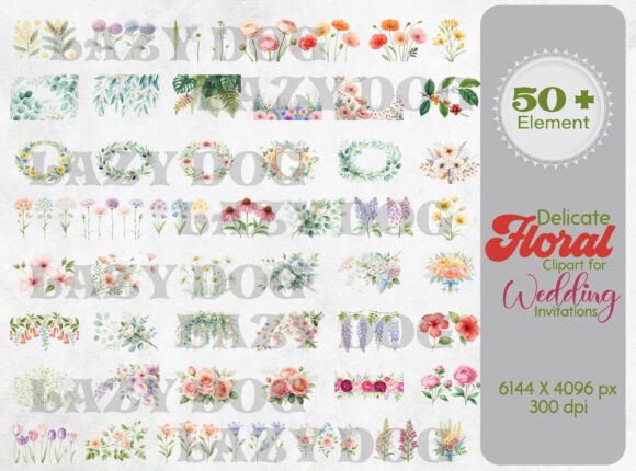 Beautiful Floral Clipart for Wedding Stationery and Design