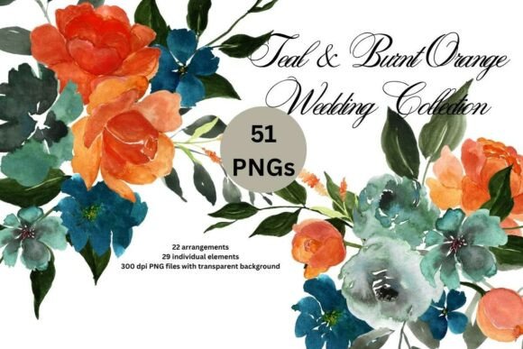 Bold Autumnal Harmony: Watercolor Teal & Burnt Orange Wedding