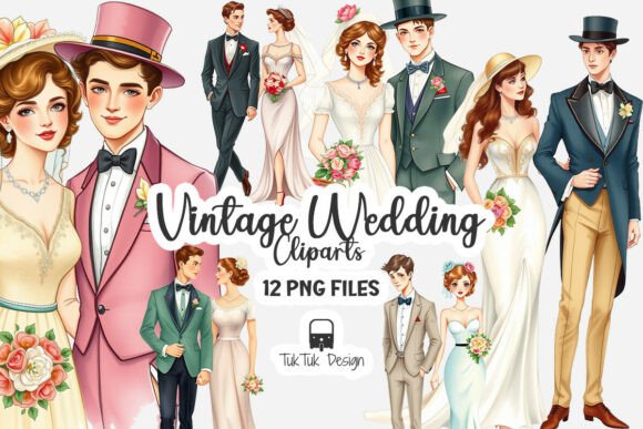 Charming Vintage Wedding Couple Clipart for Timeless Designs