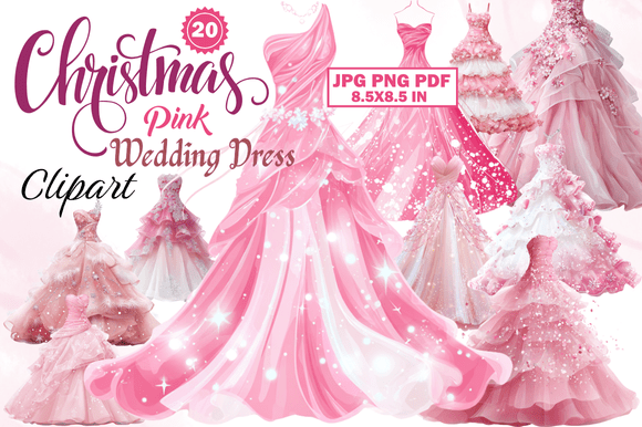 Christmas Pink Wedding Dress Clipart for Festive Designs