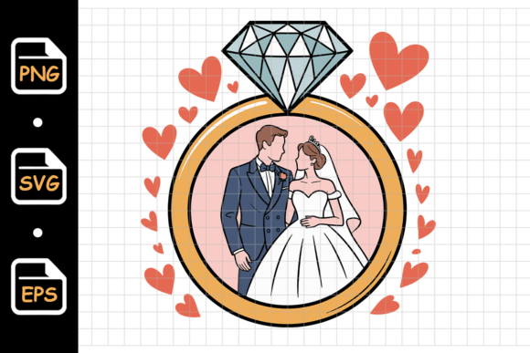 Designing Romance: The Wedding Couple Inside Diamond Ring SVG Set