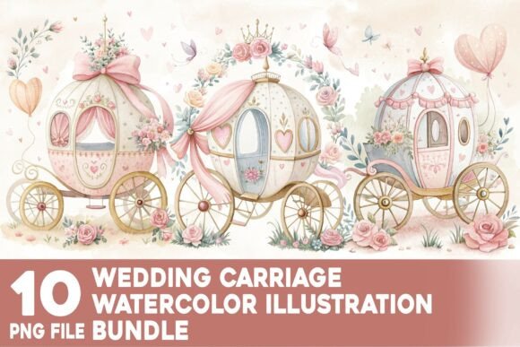 Wedding Carriage Watercolor Bundle: A Dreamy Design Asset for Your Projects