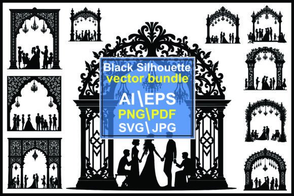 Wedding Couple Stand Flower Silhouette: Elegant Design Elements